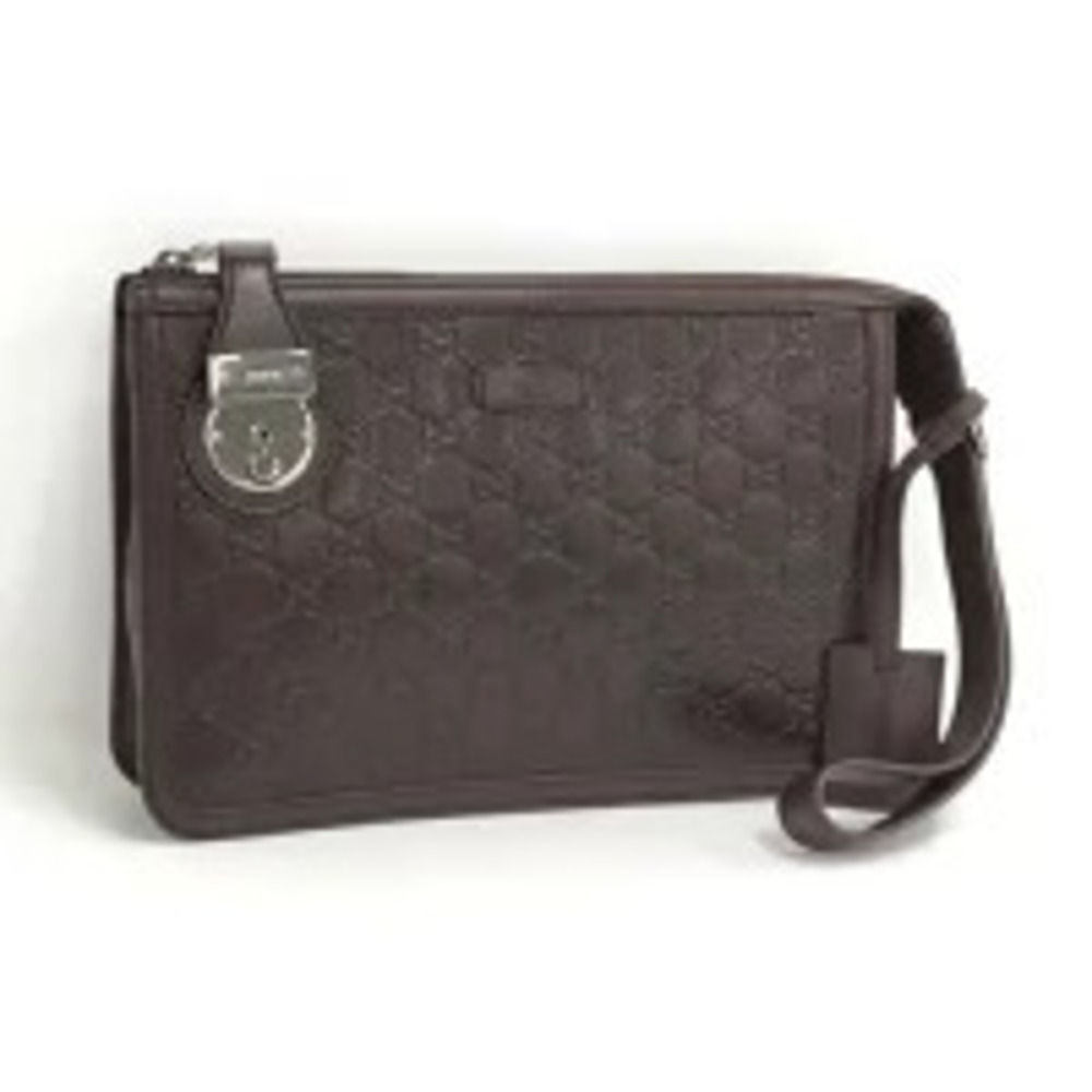 GUCCI Clutch Bag Logo Guccissima Leather Brown